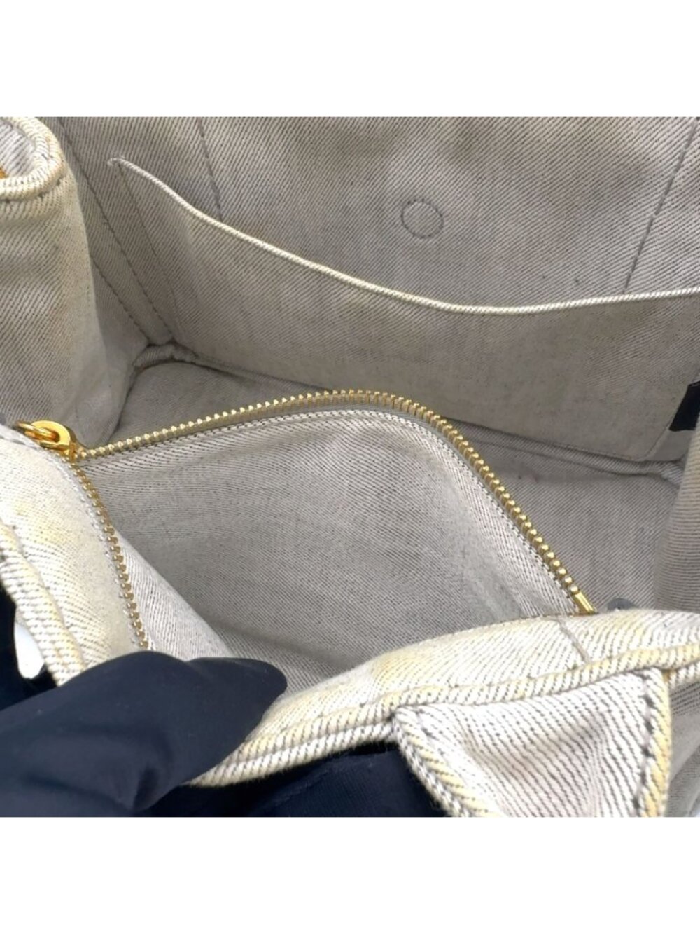 Prada Canapa Denim Gray Tote Gold - Picture 6 of 15